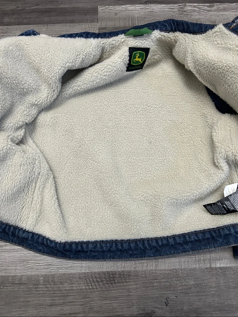 John Deere Blue Denim Kids' Trucker Jacket with Green Logo Accents